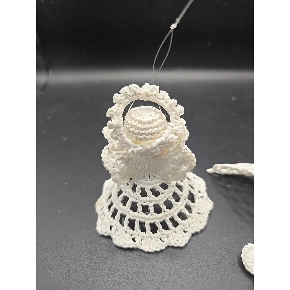 Vintage Starched White Crochet Christmas Angel W/ Halo‎ 3 1/2
